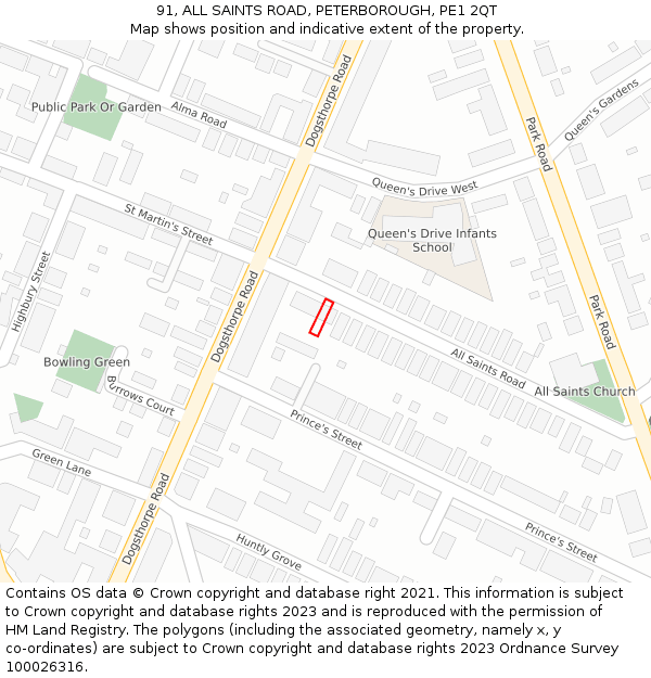 91, ALL SAINTS ROAD, PETERBOROUGH, PE1 2QT: Location map and indicative extent of plot