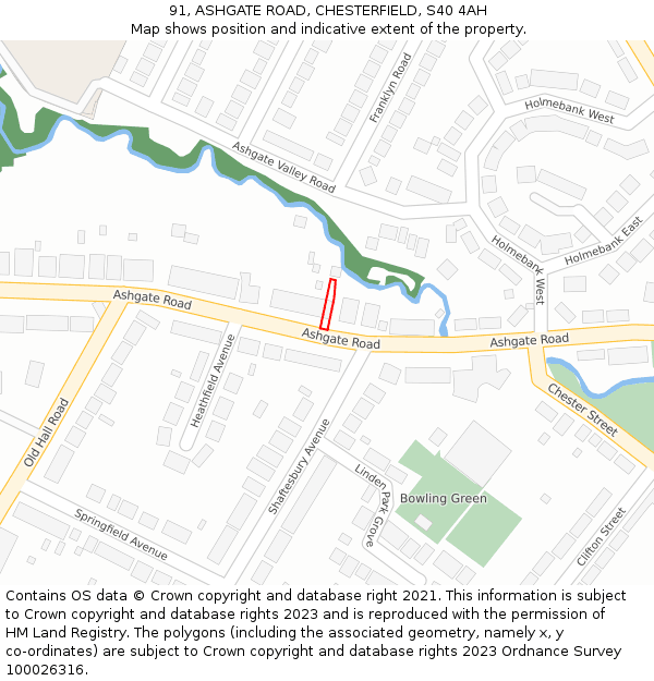 91, ASHGATE ROAD, CHESTERFIELD, S40 4AH: Location map and indicative extent of plot
