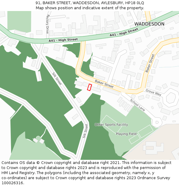 91, BAKER STREET, WADDESDON, AYLESBURY, HP18 0LQ: Location map and indicative extent of plot