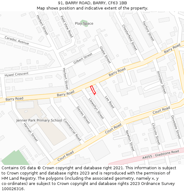 91, BARRY ROAD, BARRY, CF63 1BB: Location map and indicative extent of plot