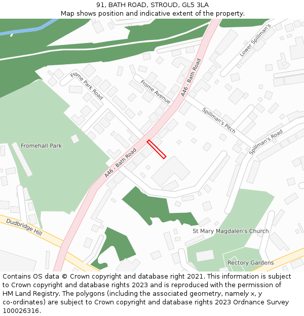 91, BATH ROAD, STROUD, GL5 3LA: Location map and indicative extent of plot