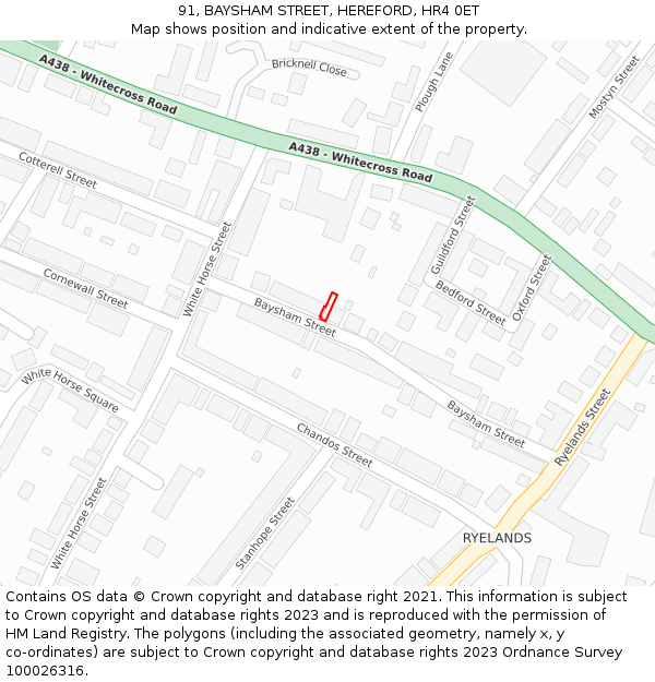 91, BAYSHAM STREET, HEREFORD, HR4 0ET: Location map and indicative extent of plot
