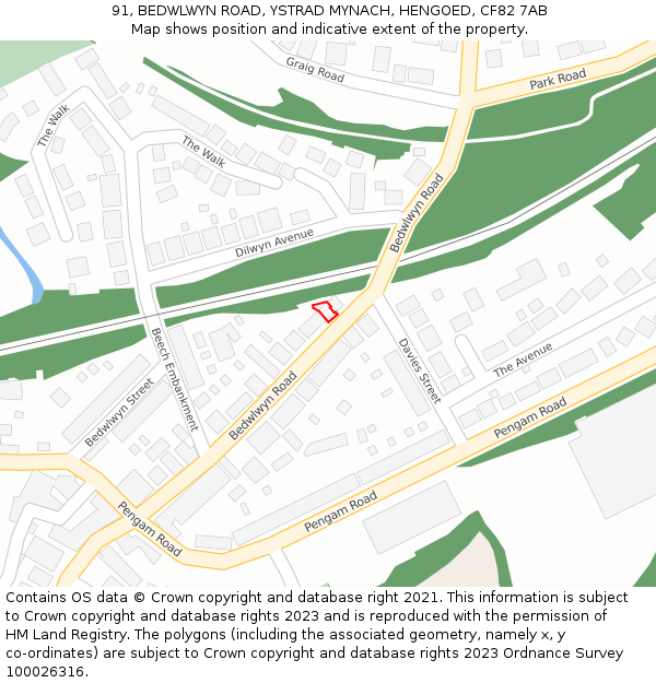 91, BEDWLWYN ROAD, YSTRAD MYNACH, HENGOED, CF82 7AB: Location map and indicative extent of plot