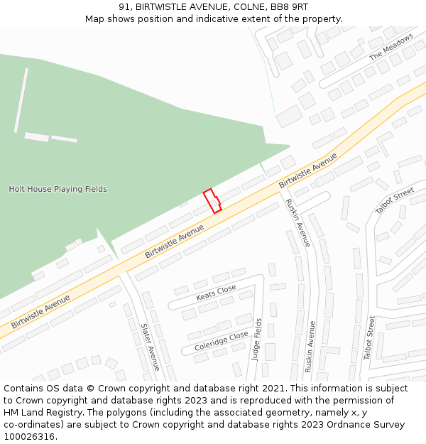 91, BIRTWISTLE AVENUE, COLNE, BB8 9RT: Location map and indicative extent of plot