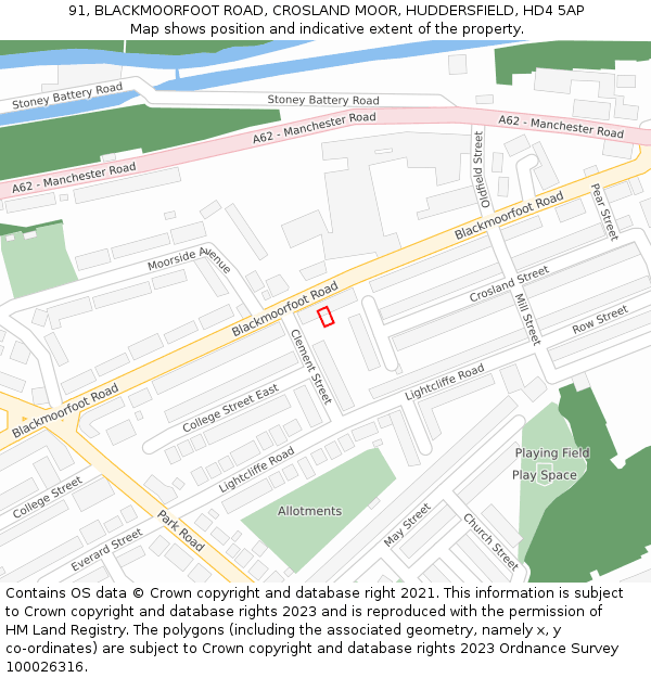 91, BLACKMOORFOOT ROAD, CROSLAND MOOR, HUDDERSFIELD, HD4 5AP: Location map and indicative extent of plot