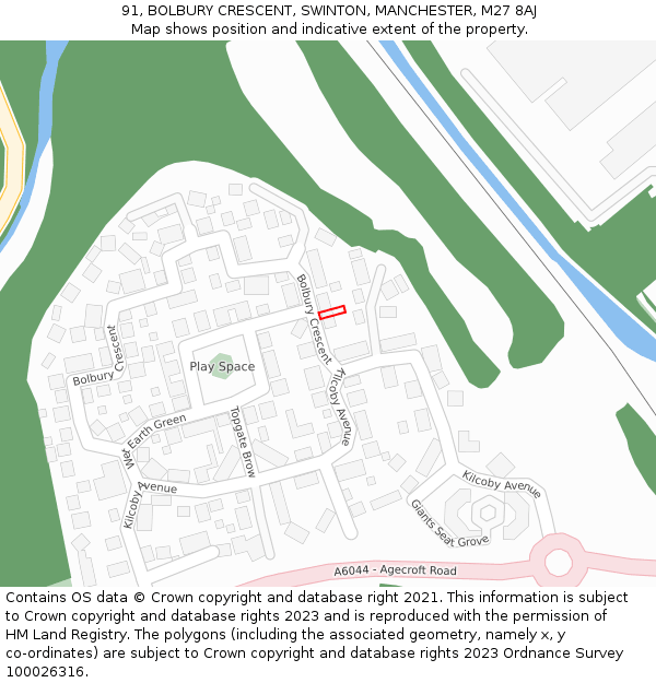 91, BOLBURY CRESCENT, SWINTON, MANCHESTER, M27 8AJ: Location map and indicative extent of plot
