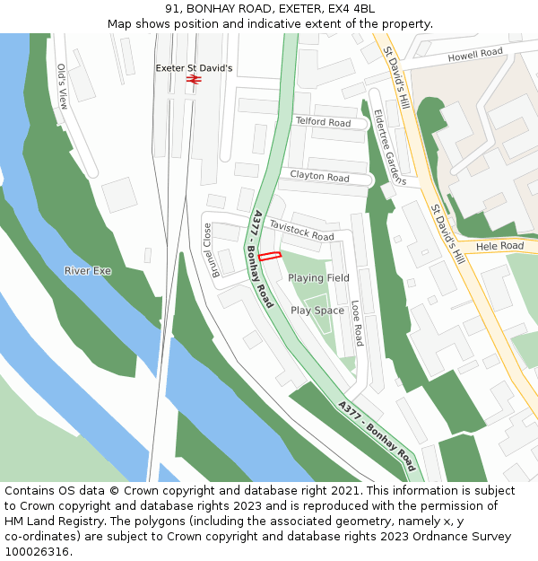 91, BONHAY ROAD, EXETER, EX4 4BL: Location map and indicative extent of plot