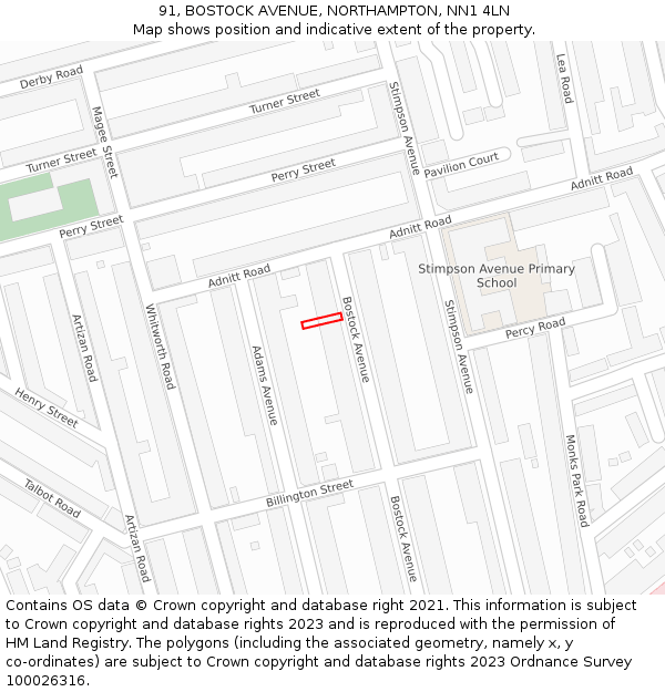 91, BOSTOCK AVENUE, NORTHAMPTON, NN1 4LN: Location map and indicative extent of plot
