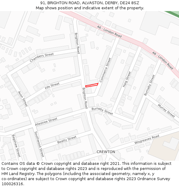 91, BRIGHTON ROAD, ALVASTON, DERBY, DE24 8SZ: Location map and indicative extent of plot