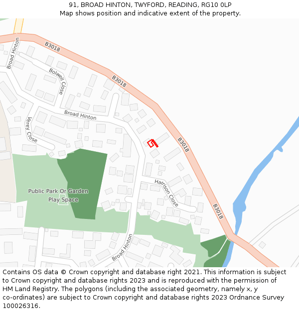 91, BROAD HINTON, TWYFORD, READING, RG10 0LP: Location map and indicative extent of plot