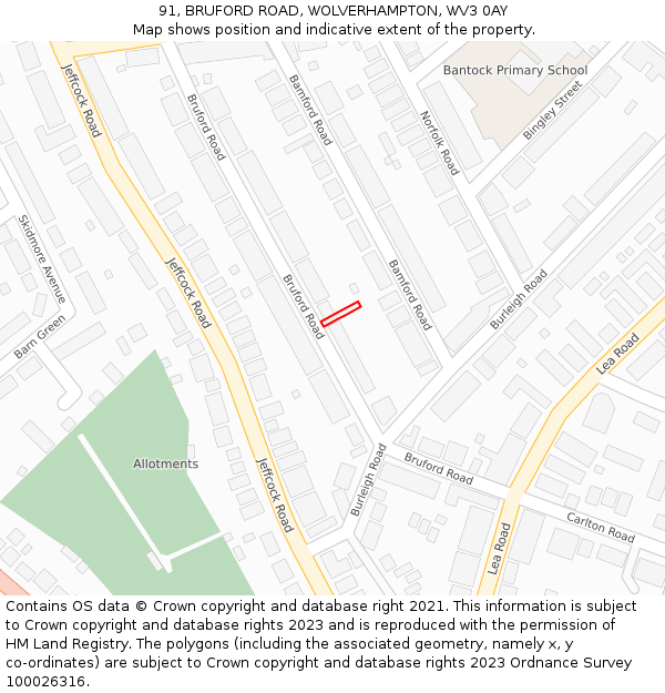 91, BRUFORD ROAD, WOLVERHAMPTON, WV3 0AY: Location map and indicative extent of plot