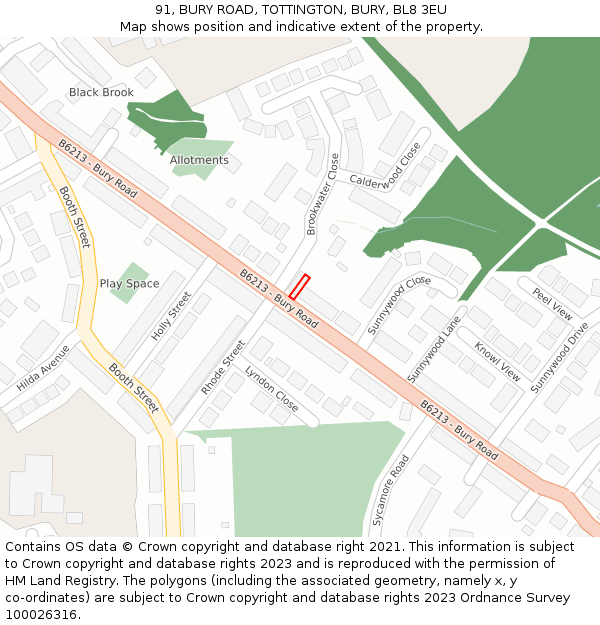 91, BURY ROAD, TOTTINGTON, BURY, BL8 3EU: Location map and indicative extent of plot
