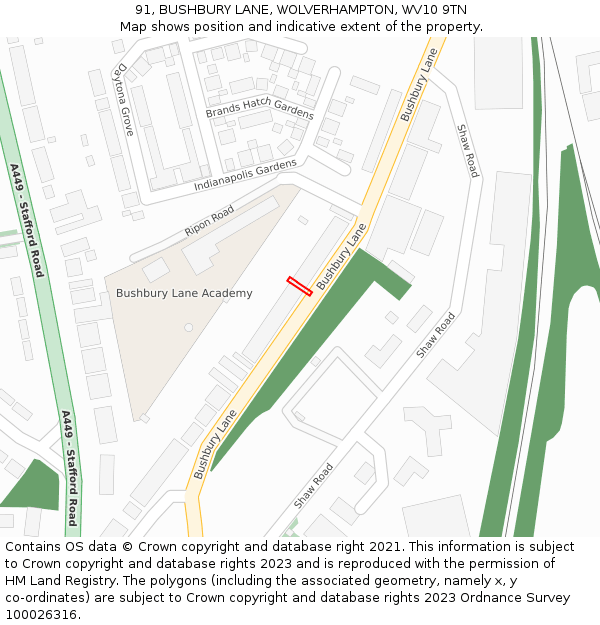 91, BUSHBURY LANE, WOLVERHAMPTON, WV10 9TN: Location map and indicative extent of plot