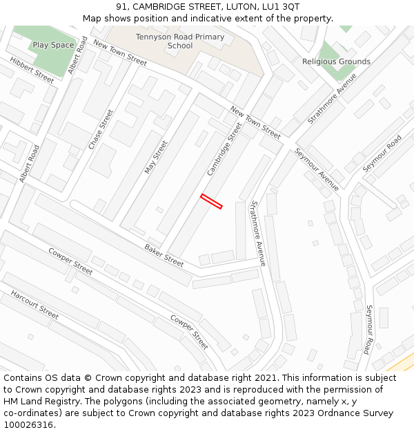 91, CAMBRIDGE STREET, LUTON, LU1 3QT: Location map and indicative extent of plot