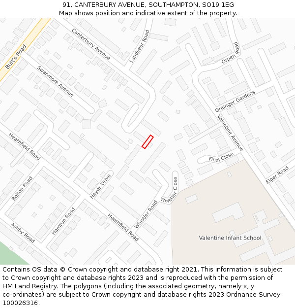 91, CANTERBURY AVENUE, SOUTHAMPTON, SO19 1EG: Location map and indicative extent of plot