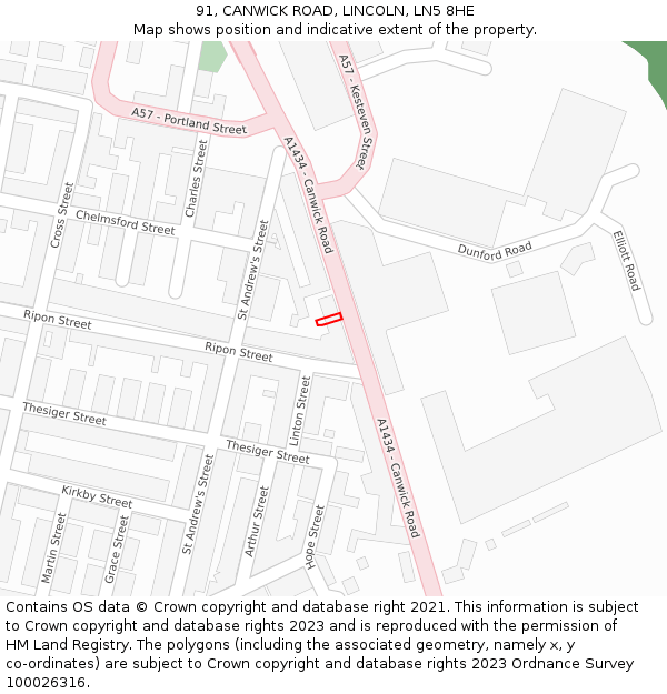 91, CANWICK ROAD, LINCOLN, LN5 8HE: Location map and indicative extent of plot