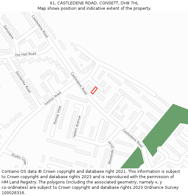 91, CASTLEDENE ROAD, CONSETT, DH8 7HL: Location map and indicative extent of plot