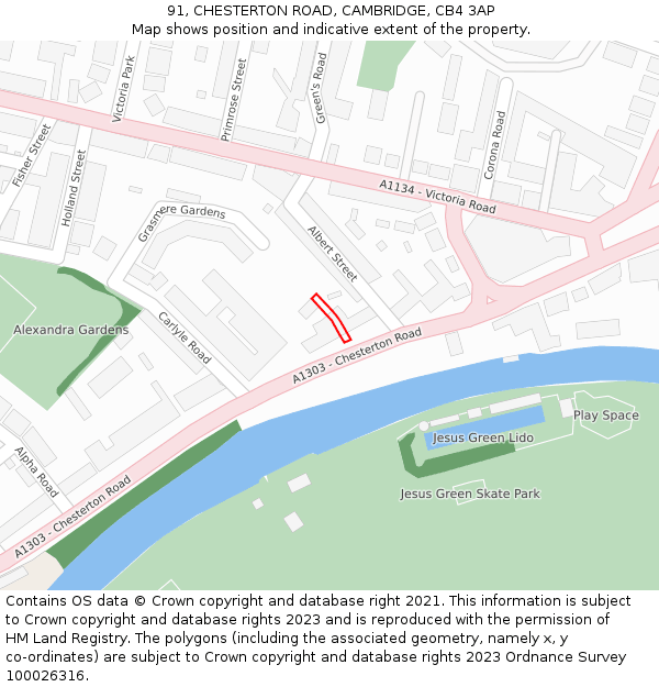 91, CHESTERTON ROAD, CAMBRIDGE, CB4 3AP: Location map and indicative extent of plot