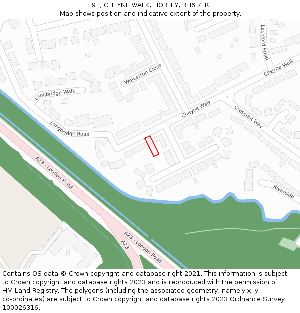 91, CHEYNE WALK, HORLEY, RH6 7LR: Location map and indicative extent of plot