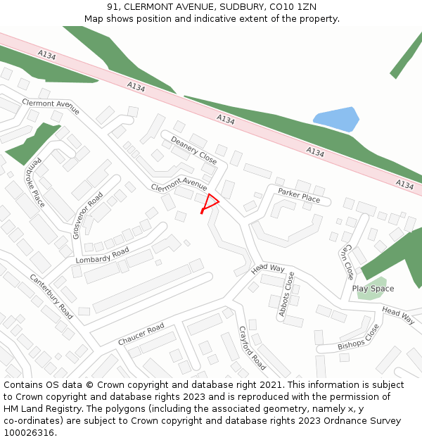 91, CLERMONT AVENUE, SUDBURY, CO10 1ZN: Location map and indicative extent of plot