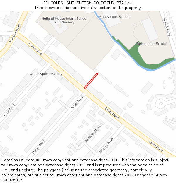91, COLES LANE, SUTTON COLDFIELD, B72 1NH: Location map and indicative extent of plot