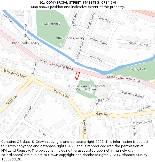 91, COMMERCIAL STREET, MAESTEG, CF34 9HJ: Location map and indicative extent of plot
