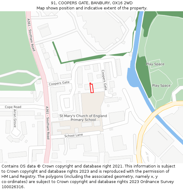 91, COOPERS GATE, BANBURY, OX16 2WD: Location map and indicative extent of plot