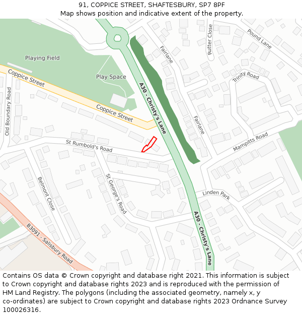 91, COPPICE STREET, SHAFTESBURY, SP7 8PF: Location map and indicative extent of plot