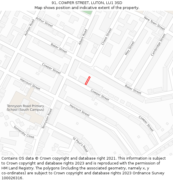 91, COWPER STREET, LUTON, LU1 3SD: Location map and indicative extent of plot