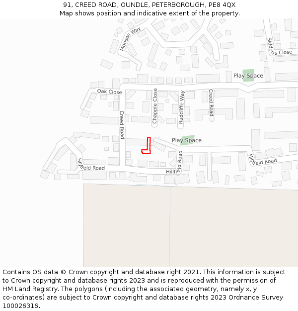 91, CREED ROAD, OUNDLE, PETERBOROUGH, PE8 4QX: Location map and indicative extent of plot