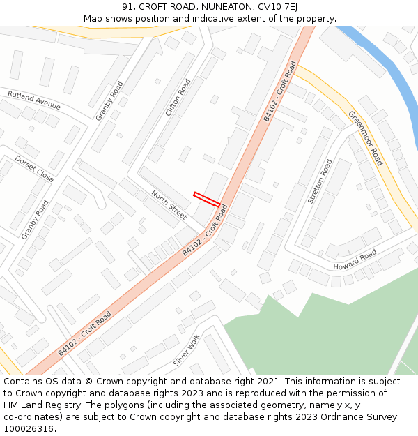 91, CROFT ROAD, NUNEATON, CV10 7EJ: Location map and indicative extent of plot