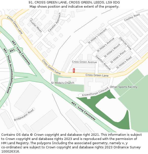 91, CROSS GREEN LANE, CROSS GREEN, LEEDS, LS9 0DG: Location map and indicative extent of plot
