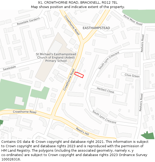 91, CROWTHORNE ROAD, BRACKNELL, RG12 7EL: Location map and indicative extent of plot