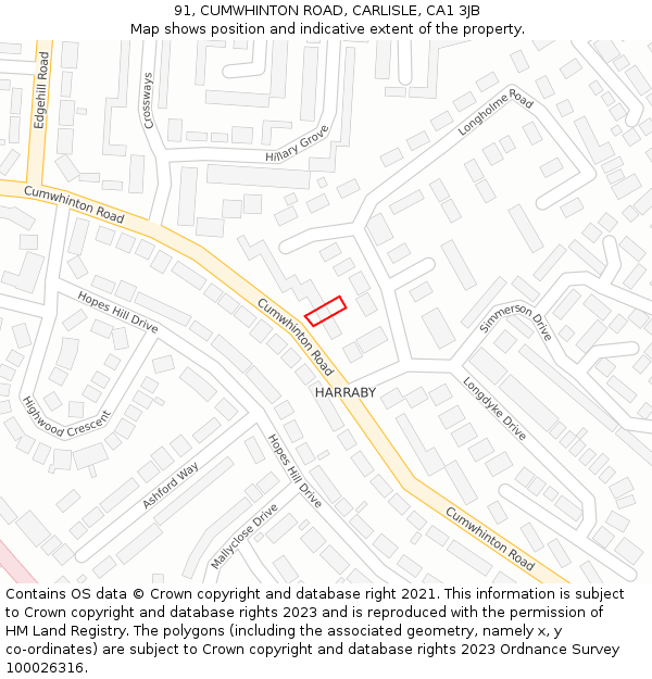 91, CUMWHINTON ROAD, CARLISLE, CA1 3JB: Location map and indicative extent of plot