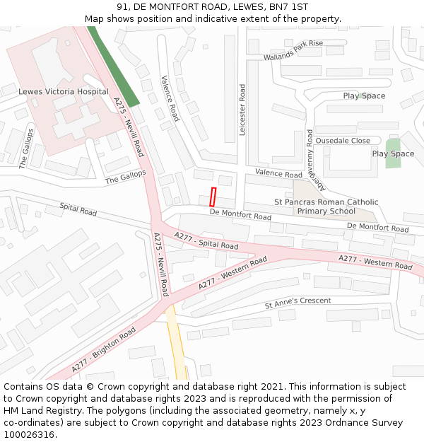 91, DE MONTFORT ROAD, LEWES, BN7 1ST: Location map and indicative extent of plot