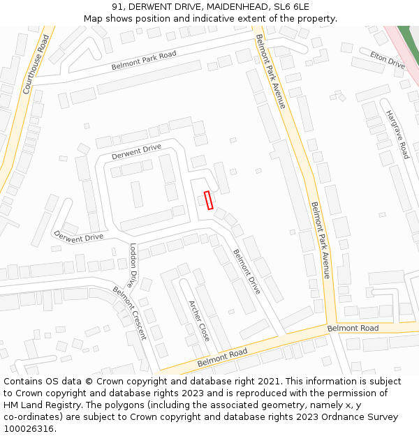 91, DERWENT DRIVE, MAIDENHEAD, SL6 6LE: Location map and indicative extent of plot