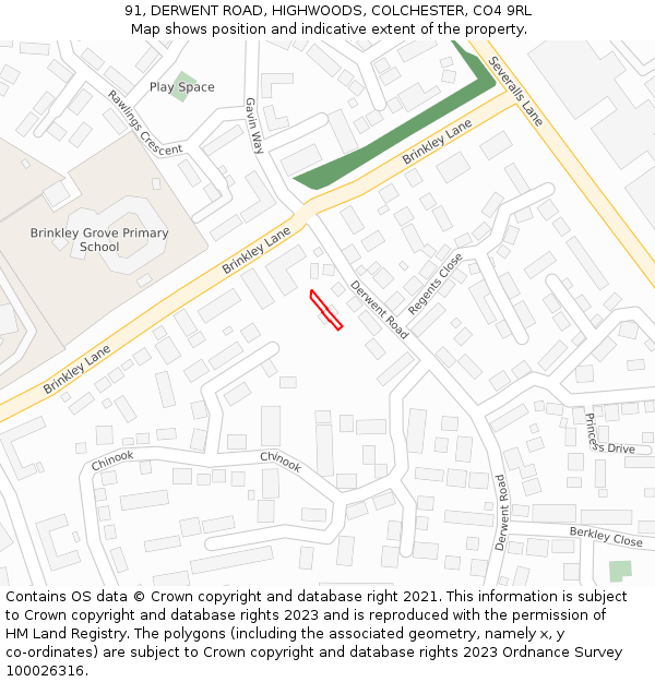 91, DERWENT ROAD, HIGHWOODS, COLCHESTER, CO4 9RL: Location map and indicative extent of plot