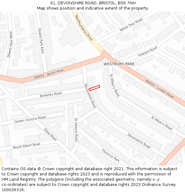 91, DEVONSHIRE ROAD, BRISTOL, BS6 7NH: Location map and indicative extent of plot