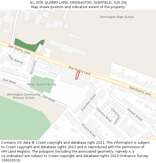 91, DOE QUARRY LANE, DINNINGTON, SHEFFIELD, S25 2NJ: Location map and indicative extent of plot