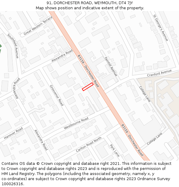 91, DORCHESTER ROAD, WEYMOUTH, DT4 7JY: Location map and indicative extent of plot