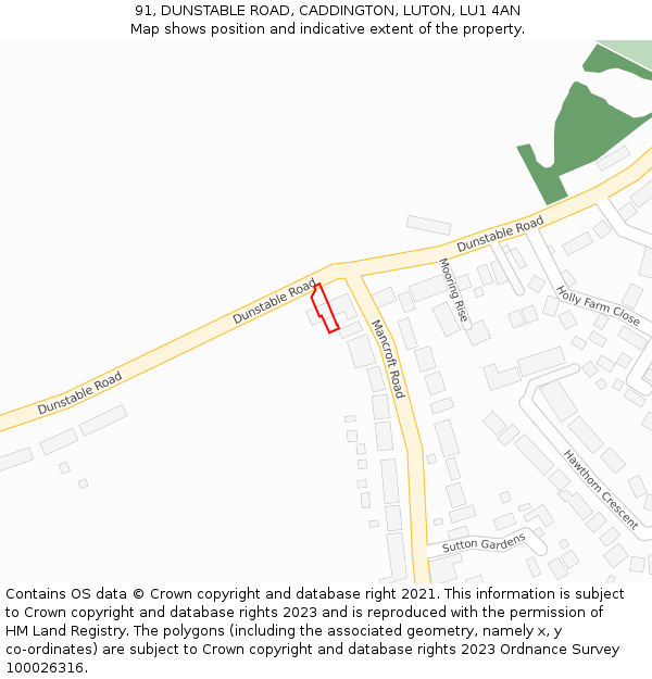 91, DUNSTABLE ROAD, CADDINGTON, LUTON, LU1 4AN: Location map and indicative extent of plot