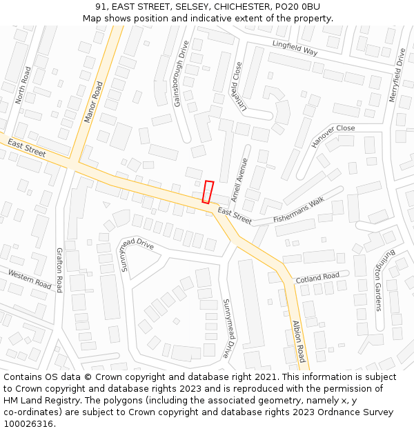91, EAST STREET, SELSEY, CHICHESTER, PO20 0BU: Location map and indicative extent of plot