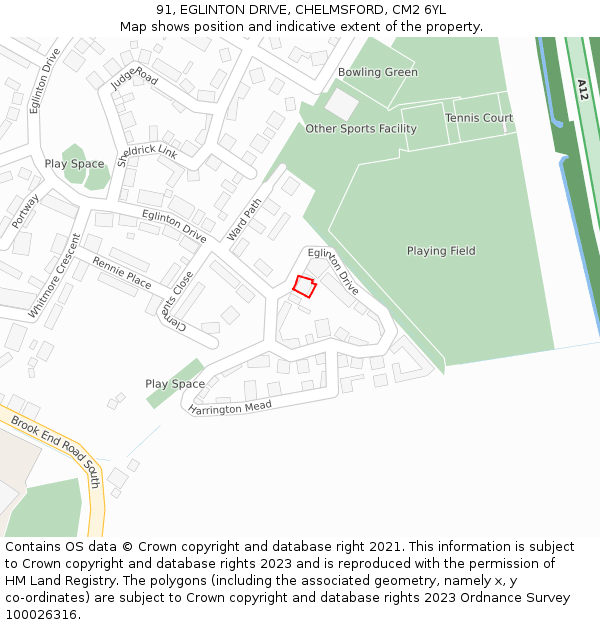 91, EGLINTON DRIVE, CHELMSFORD, CM2 6YL: Location map and indicative extent of plot