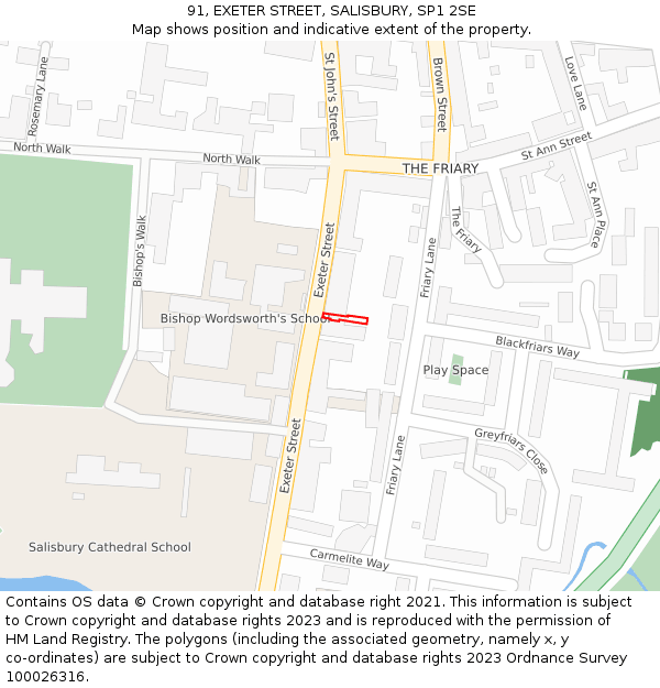 91, EXETER STREET, SALISBURY, SP1 2SE: Location map and indicative extent of plot