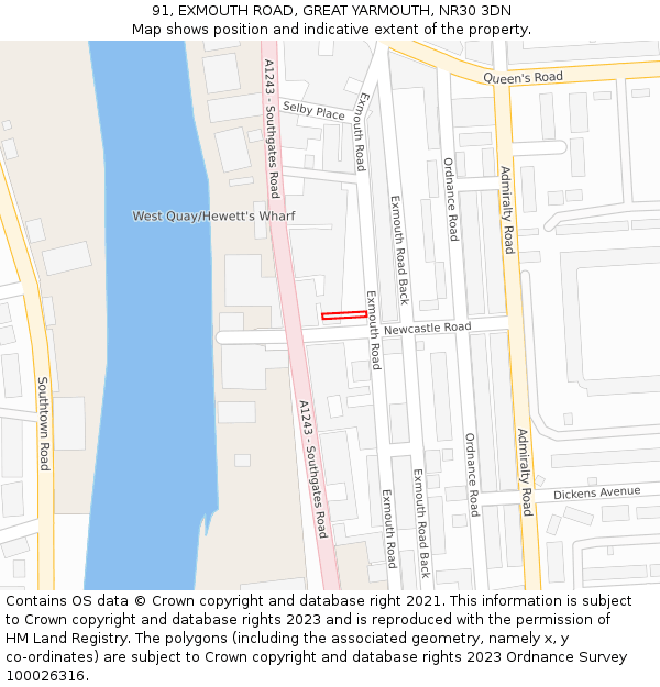 91, EXMOUTH ROAD, GREAT YARMOUTH, NR30 3DN: Location map and indicative extent of plot