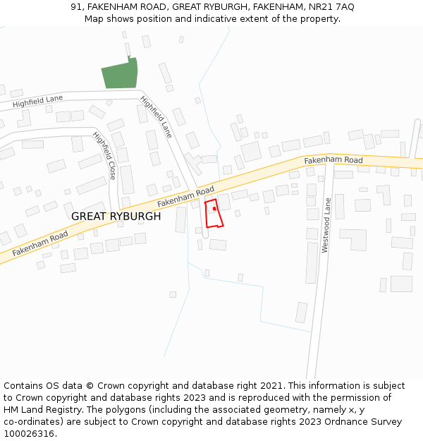 91, FAKENHAM ROAD, GREAT RYBURGH, FAKENHAM, NR21 7AQ: Location map and indicative extent of plot