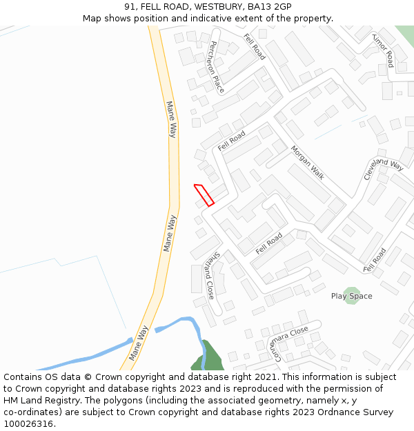 91, FELL ROAD, WESTBURY, BA13 2GP: Location map and indicative extent of plot
