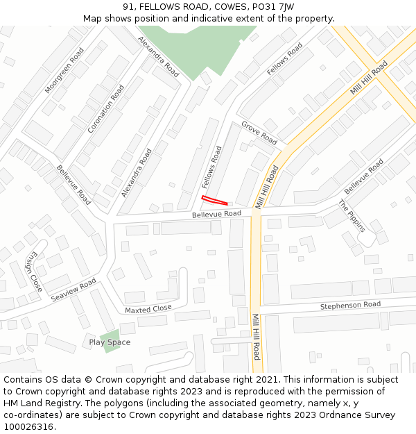 91, FELLOWS ROAD, COWES, PO31 7JW: Location map and indicative extent of plot