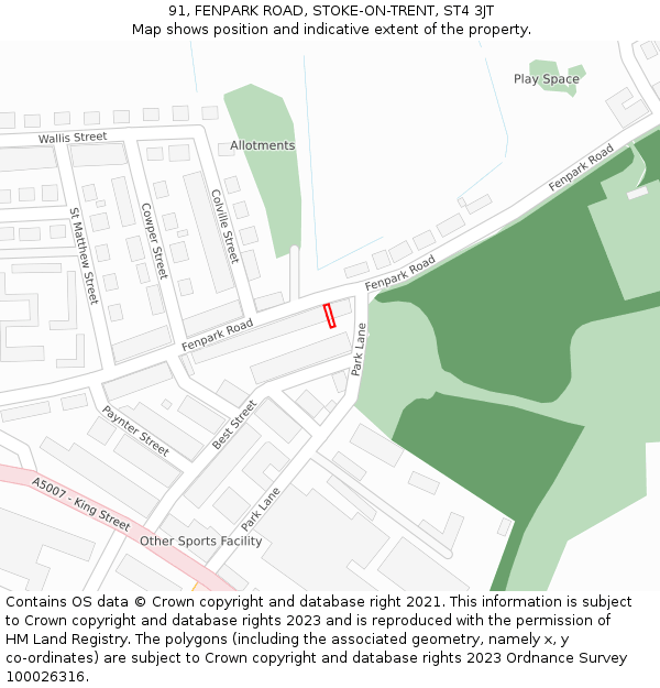 91, FENPARK ROAD, STOKE-ON-TRENT, ST4 3JT: Location map and indicative extent of plot