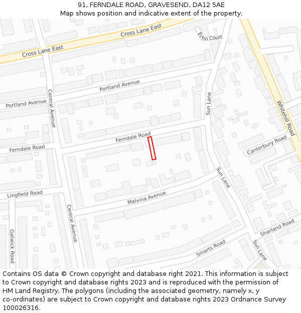 91, FERNDALE ROAD, GRAVESEND, DA12 5AE: Location map and indicative extent of plot
